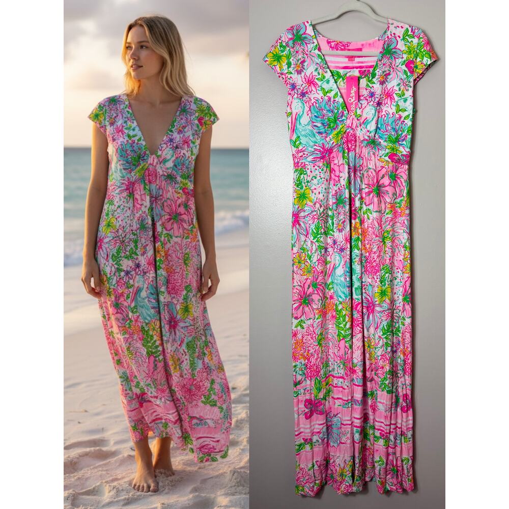 NWT LILLY PULITZER MAXI DRESS LONG PINK BREANNA PARADISE VACATION RESORT BEACH